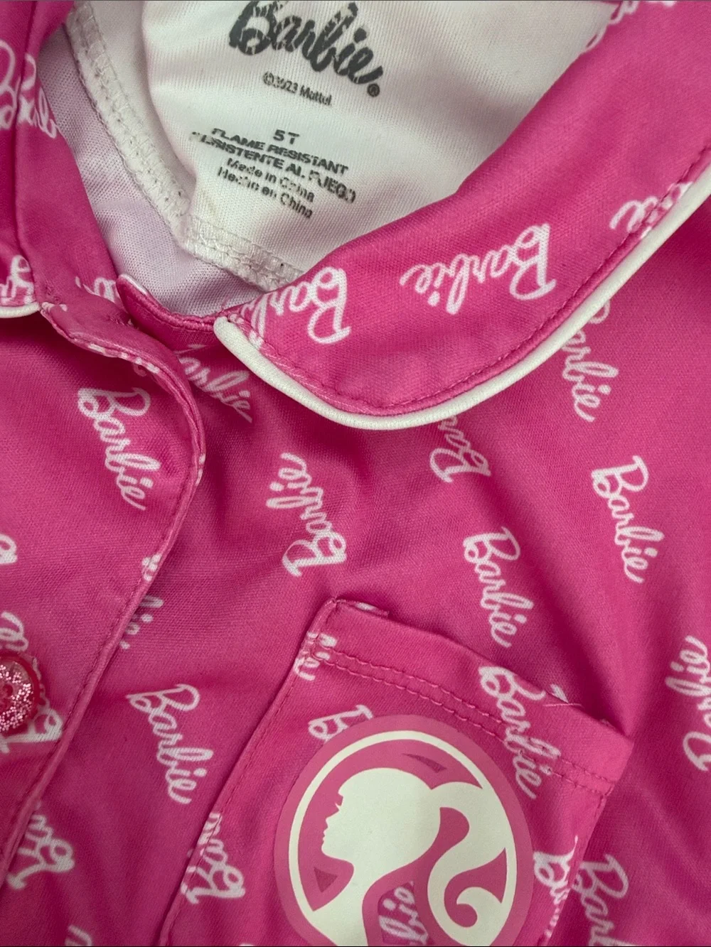 ♡ Girl’s Barbie Hot Pink Silk Short Sleeve Pajama Set with Logo 5T